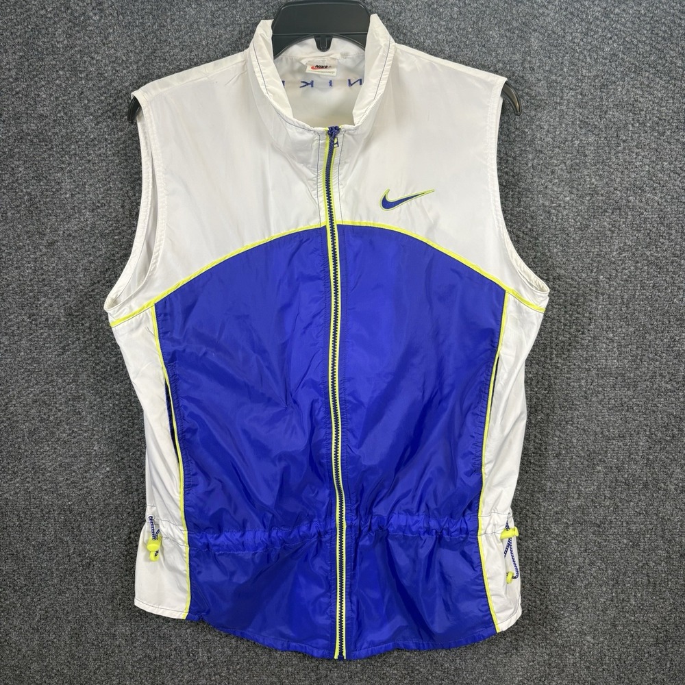 Vintage Nike Windbreaker Vest Womens M White Blue Full Zip Lightweight 90s
